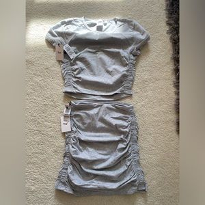 Aritzia TNA 2-Piece T-Shirt Top and Skirt Set in Heather Chrome